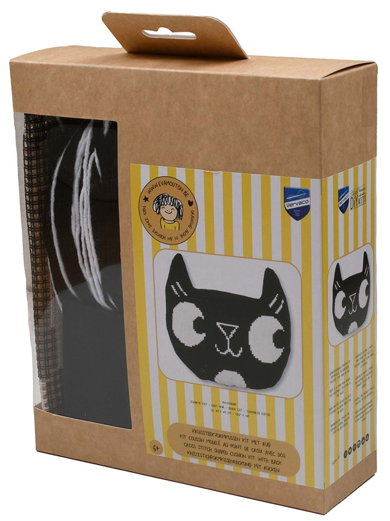 Borduurpakket - kruissteek kussen - zwarte kat