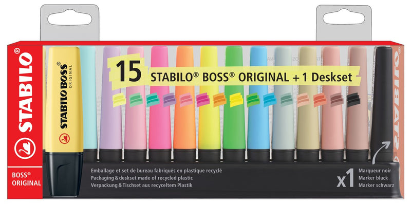 STABILO BOSS ORIGINAL deskset Nature & Pastel - 15 stuks