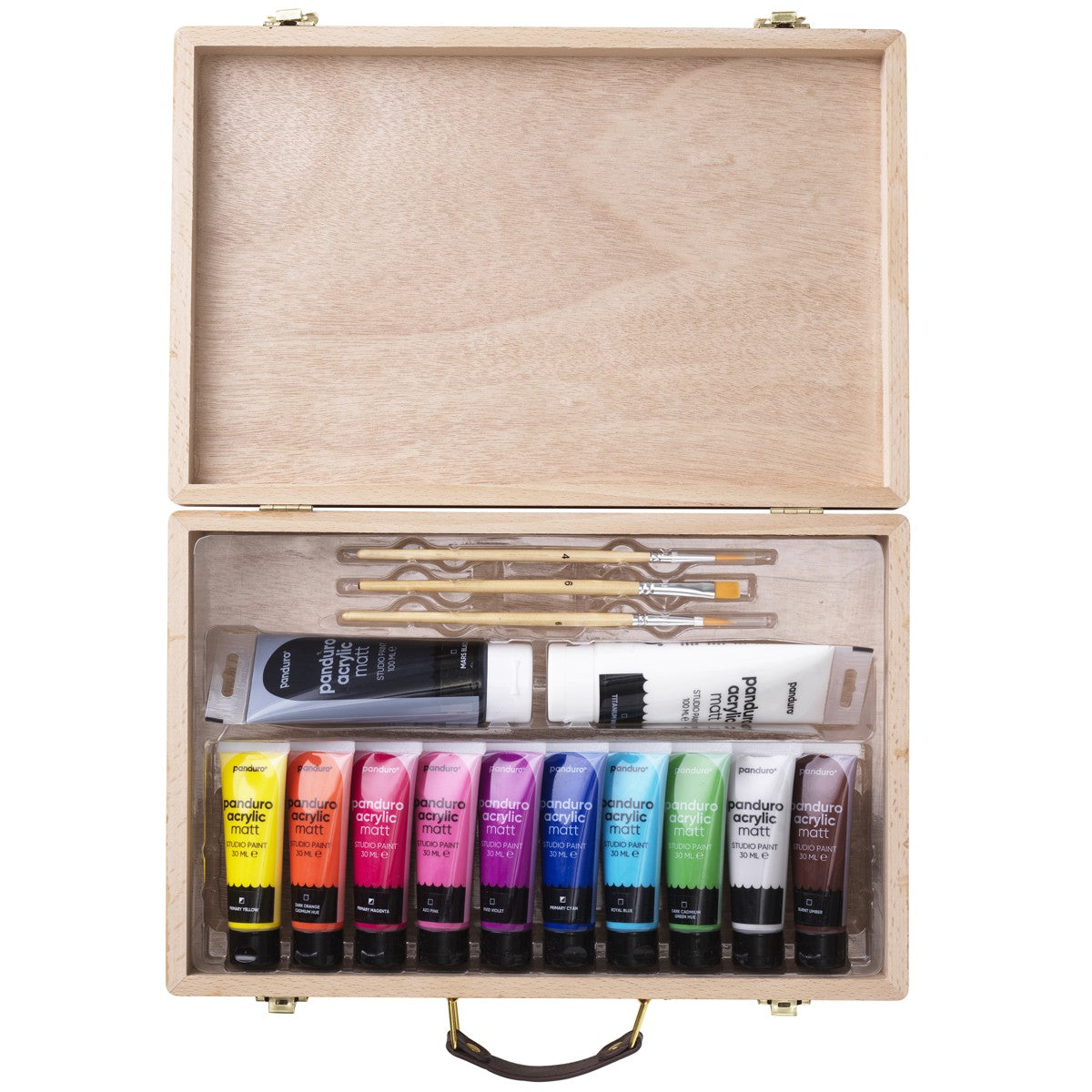 Panduro acrylverf set in houten koffer - mat