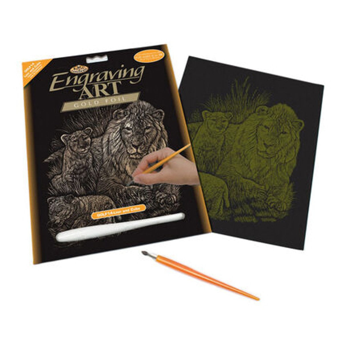 Engraving art - goudkleurig - Lion & Cubs