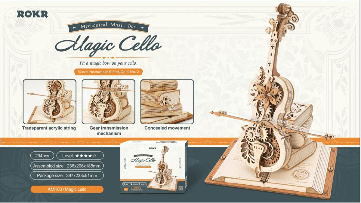 Robotime houten 3D puzzel - muziekdoos Magic Cello