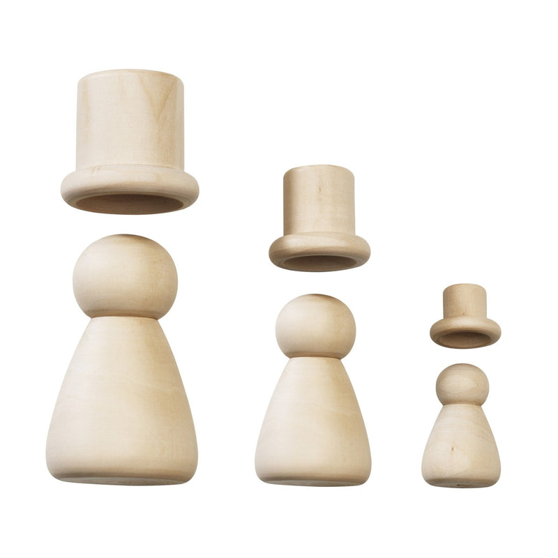 Houten figuren - kegelpoppen met hoed