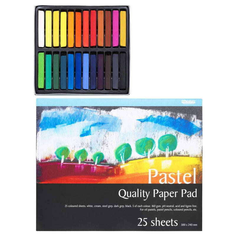 Panduro pastel tekenset - 24 pastelkrijtjes + pastel teken blok