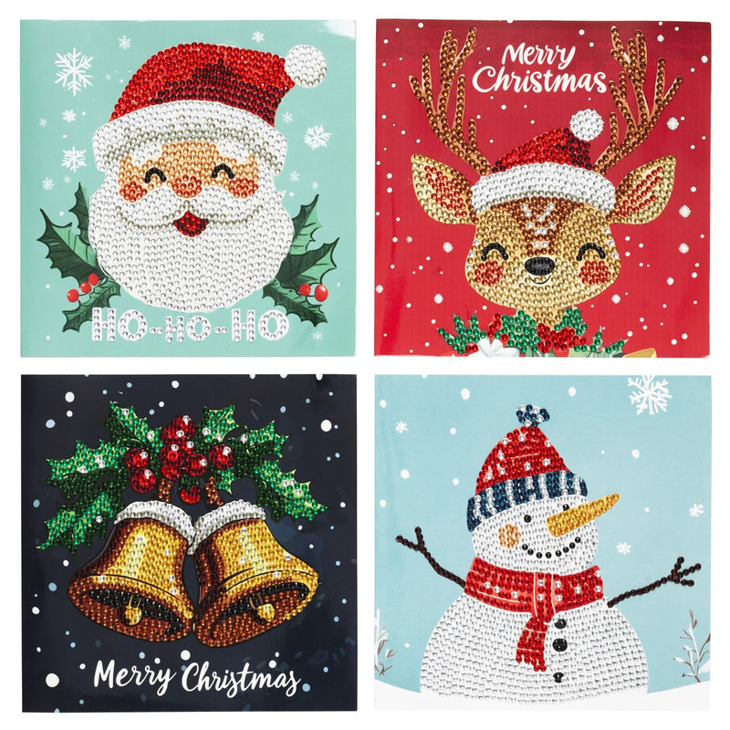Diamond paint kaarten - 4 stuks - kerst