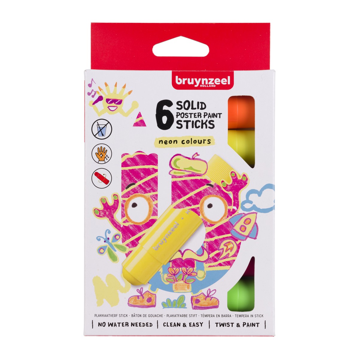 Bruynzeel Kids - plakkaatverfstick - 6 neonkleuren