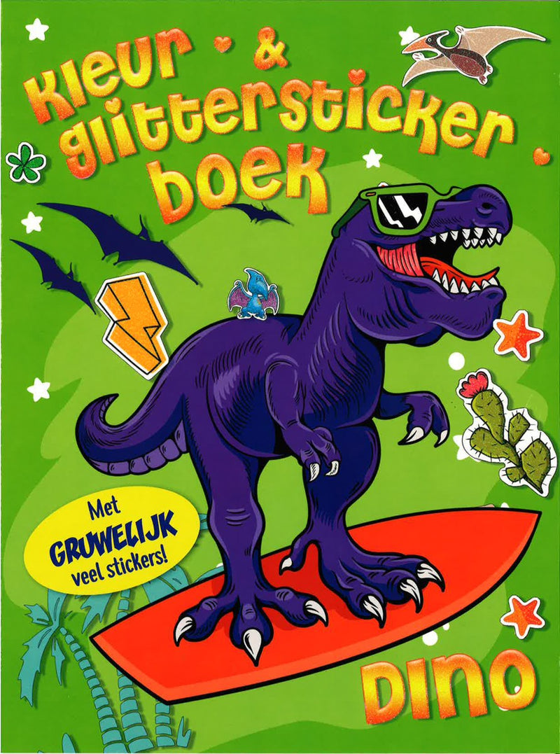 Kleurboek - kleur- en glitterstickerboek - Dino
