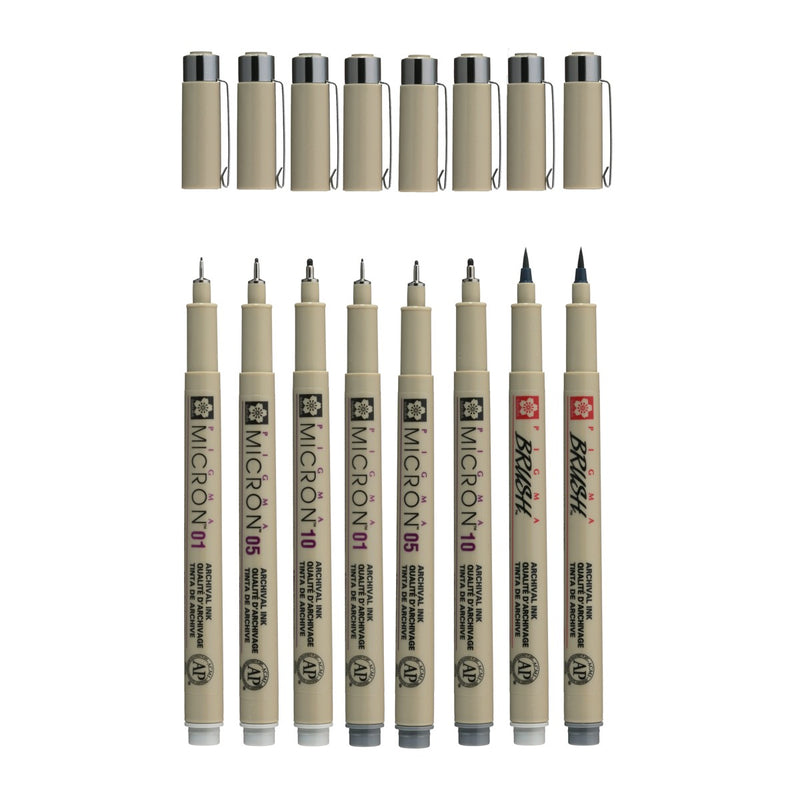 Sakura Pigma Micron set - 8 stuks - licht koelgrijs & koelgrijs