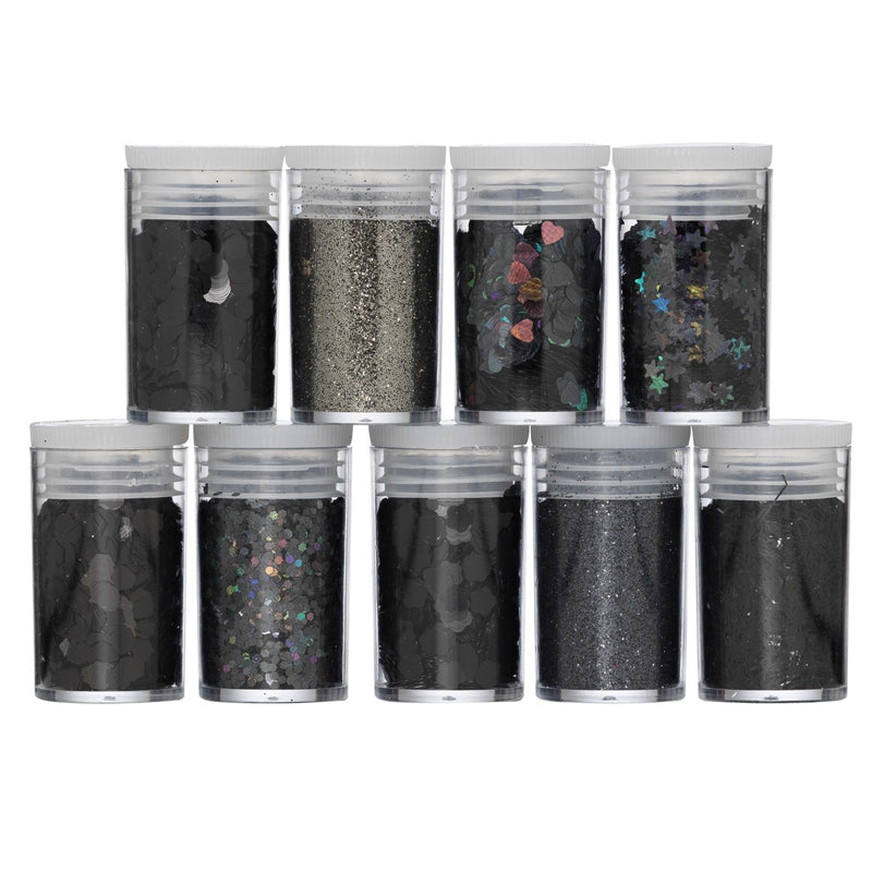 Glitters - set van 9x3 gram - zwart
