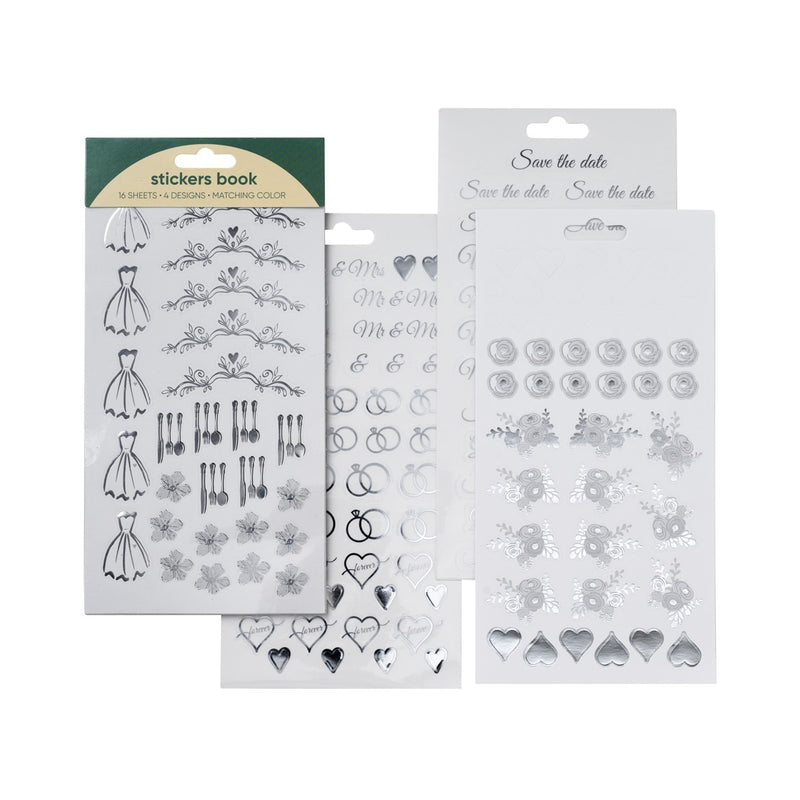 stickers 16 vellen - bruiloft zilver