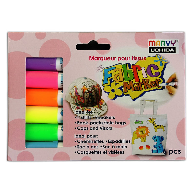 Marvy textielstiften set - 6 stuks - neon