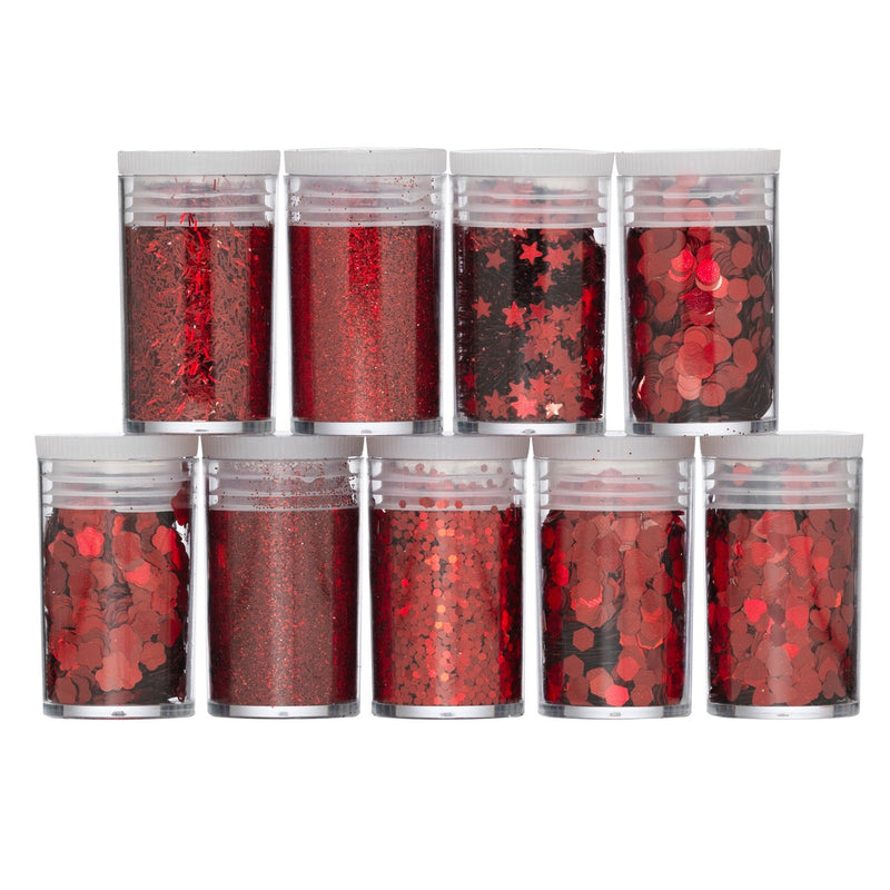 Glitters - set van 9x3 gram - rood