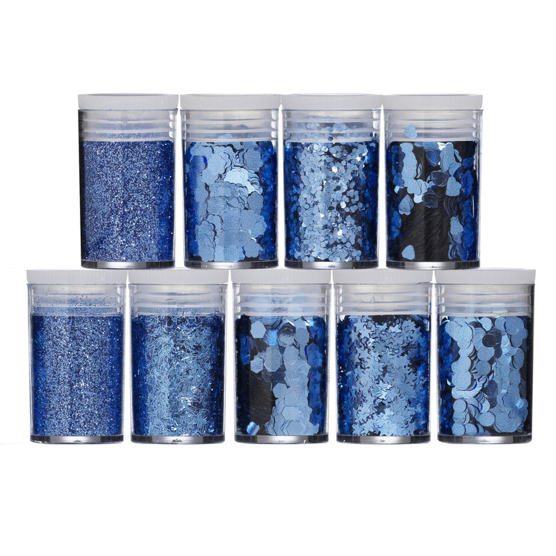 Glitters - set van 9x3 gram - blauw
