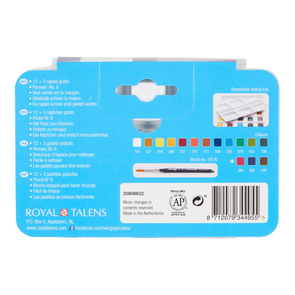 van Gogh aquarelverf pocket box - 12+3 halve napjes - basic