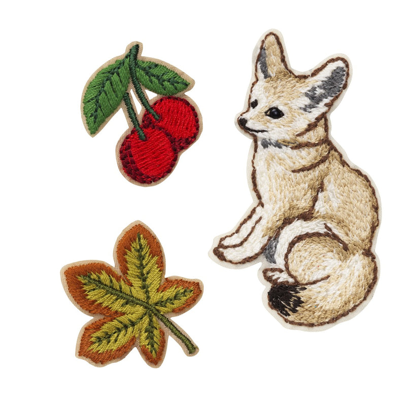 Iron-on - fennec vosje, kersen en blaadje