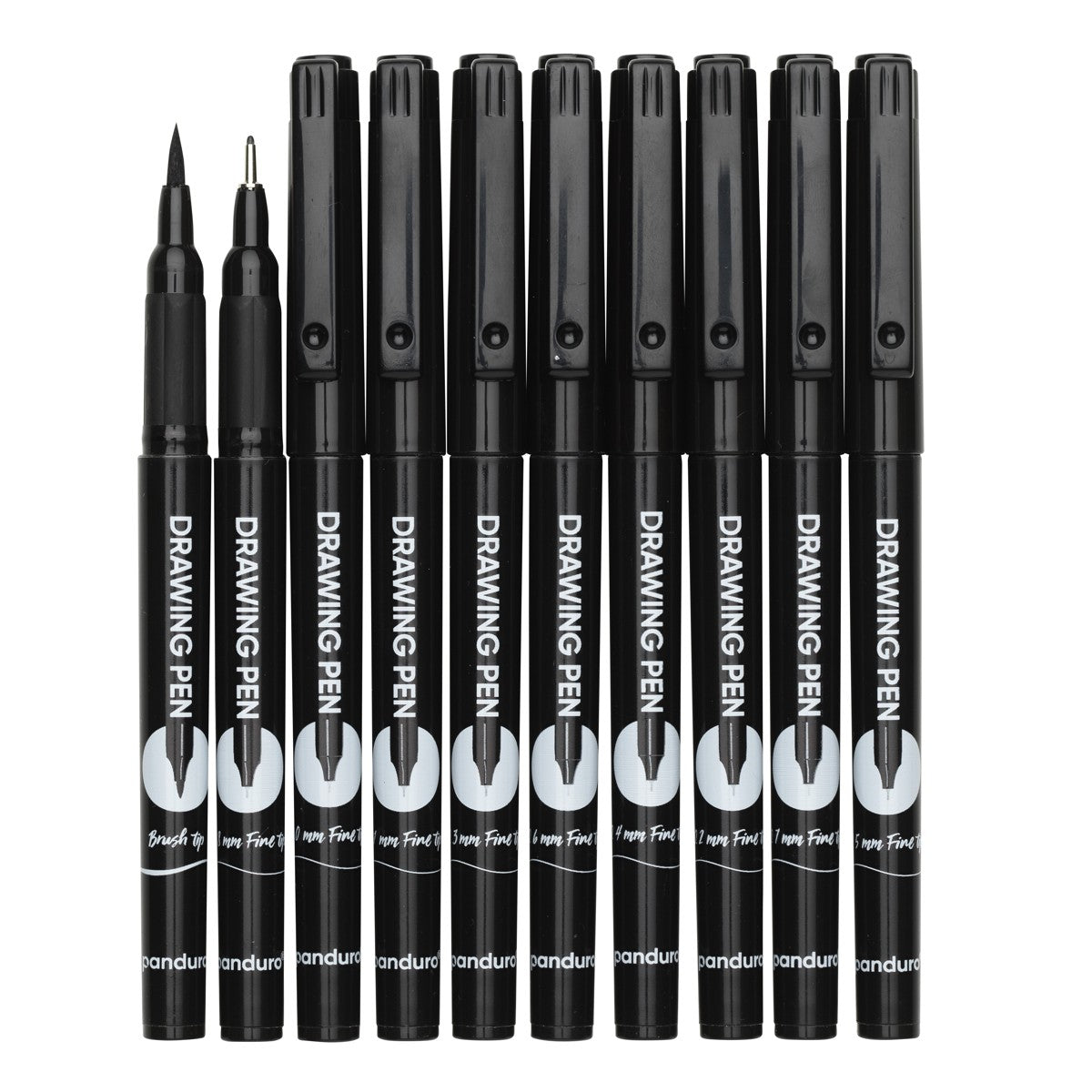 Tekenpennen - 10 stuks - fineliners + brushpen - zwart