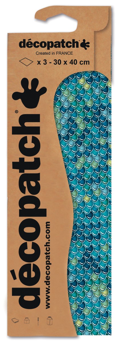 Décopatch - 30x40 cm - 3 vellen - blauwe schubben