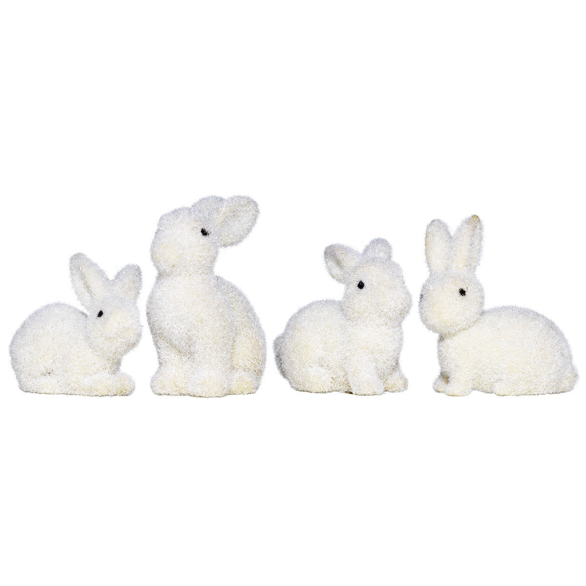 Set van 4 konijntjes polyresin/velours wit