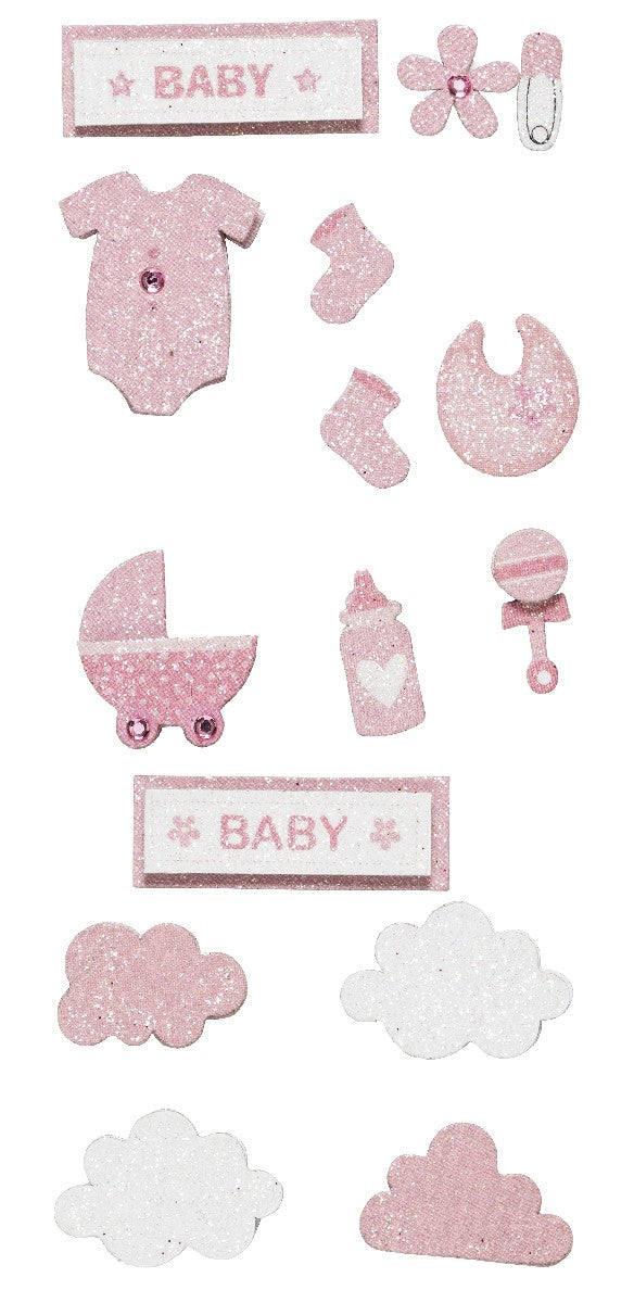 Papieren 3D stickers- Baby roze