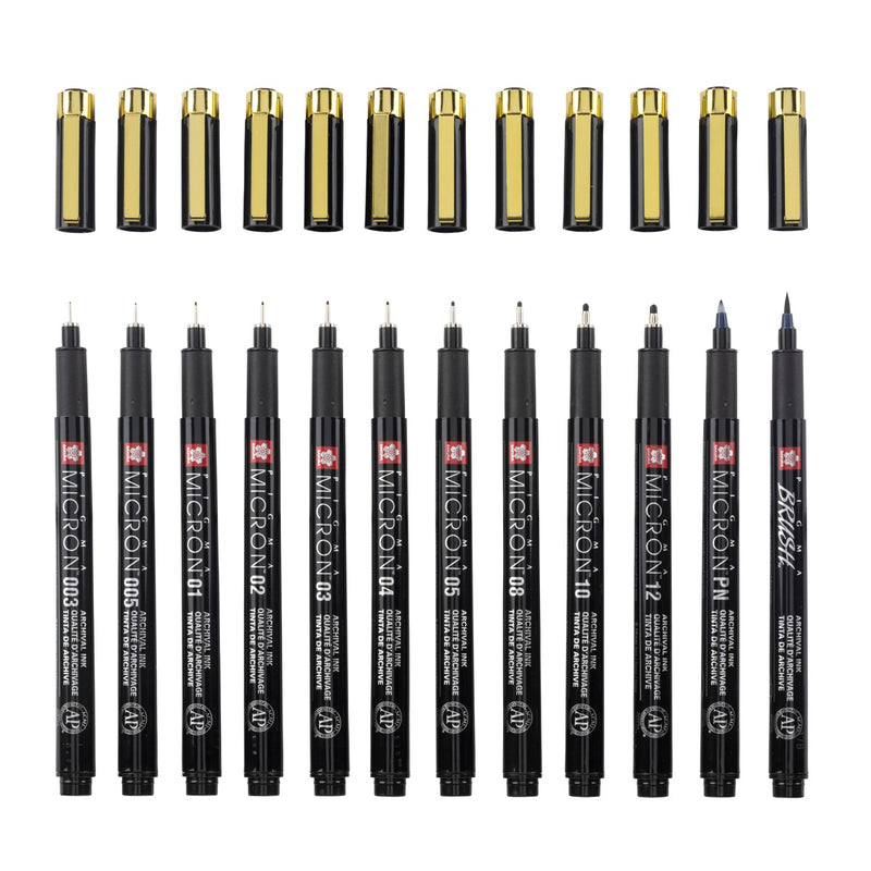 Sakura Pigma Micron black & gold edition set 12