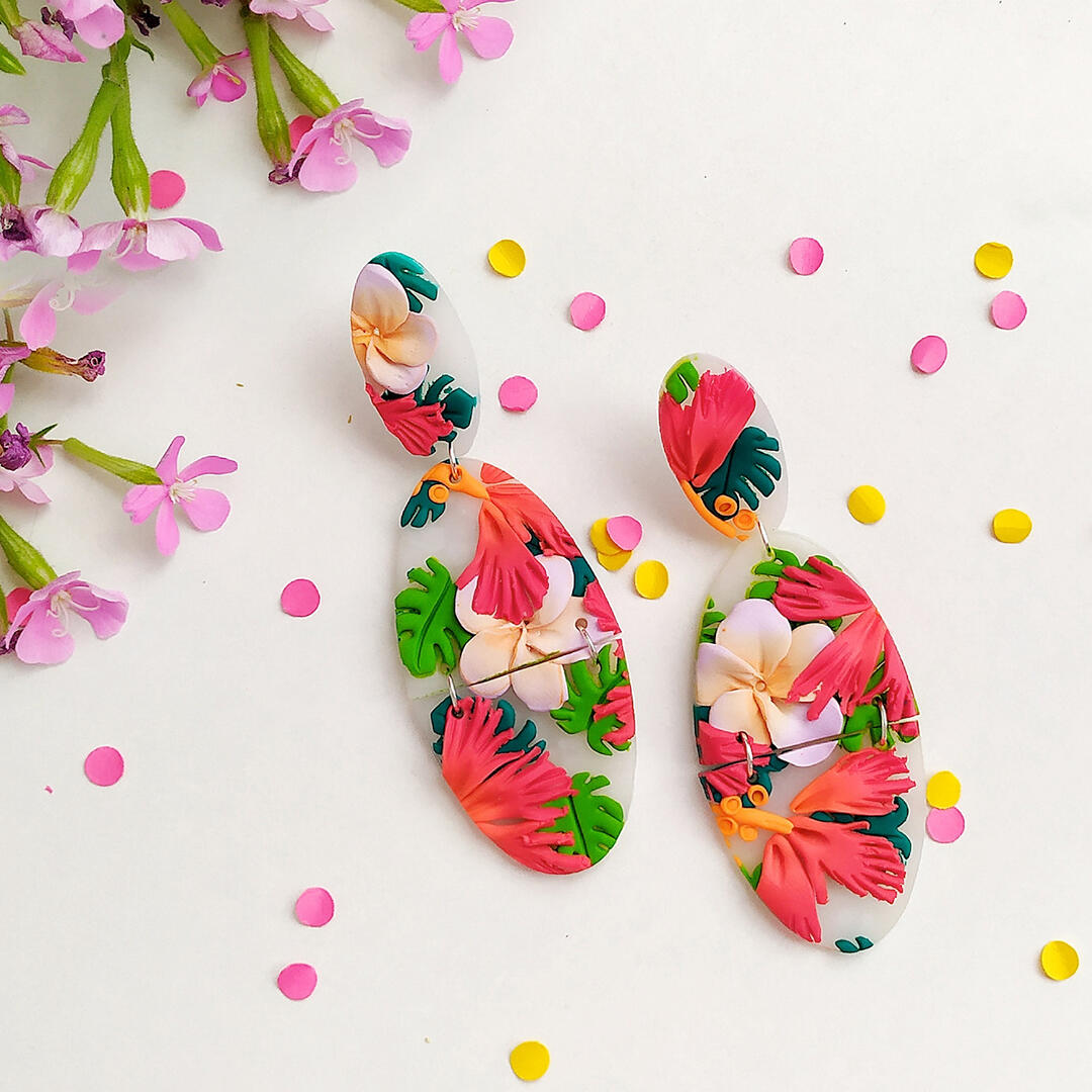 tropische oorbellen met FIMO klei
