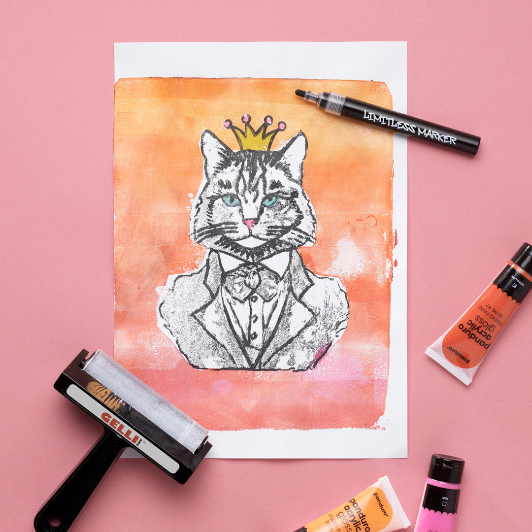 een Gelli Arts afdruk met acrylverf en Limitless Markers