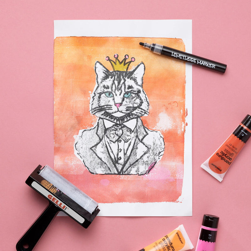 een Gelli Arts afdruk met acrylverf en Limitless Markers