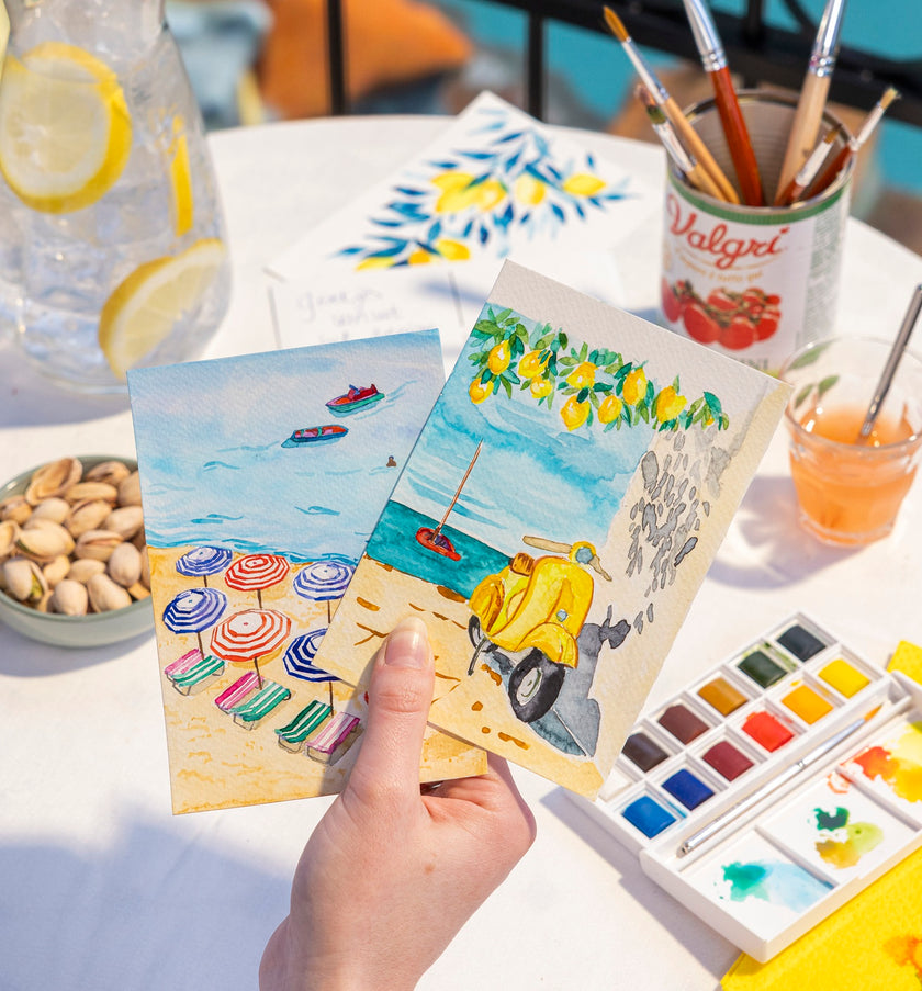 ansichtkaarten met aquarelverf