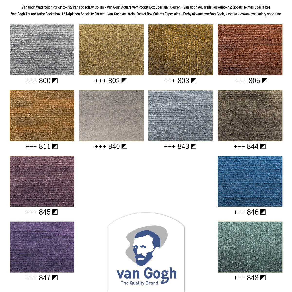van Gogh aquarelverf pocket box - 12 halve napjes - specialty colours