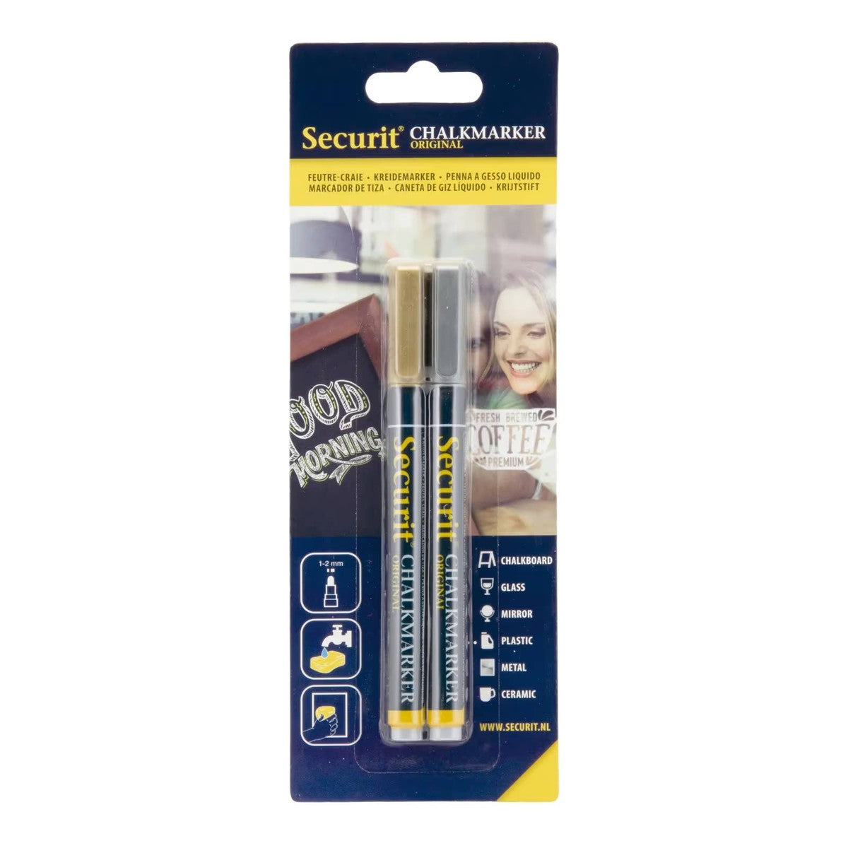 Securit Liquid chalkmarkers - 1 tot 2 mm - goud & zilver