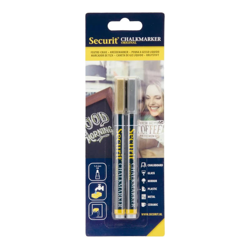 Securit Liquid chalkmarkers - 1 tot 2 mm - goud & zilver