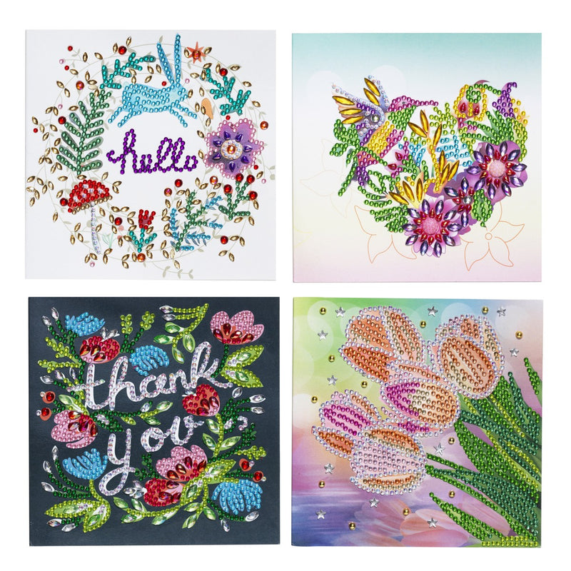 Diamond painting kaarten - 4 stuks - bloemen