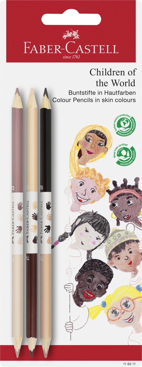 Faber-Castell Children of the World kleurpotloden - 3 stuks - huidstinten