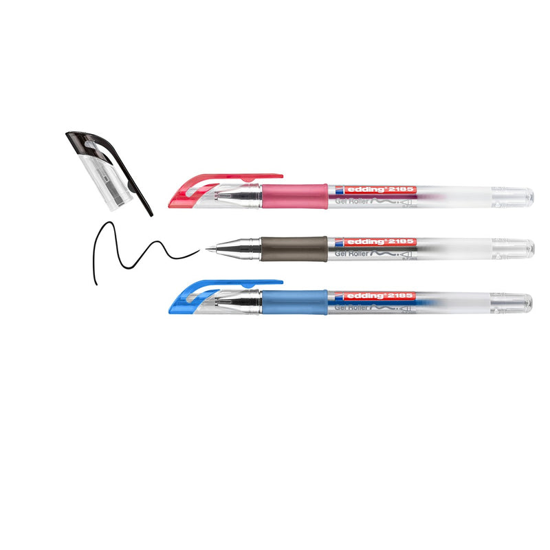 edding 2185 gelroller set - 3 stuks - zwart, blauw, rood