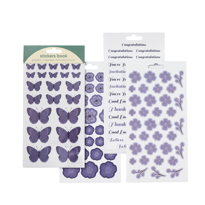 stickers 16 vellen - vlinders  paars