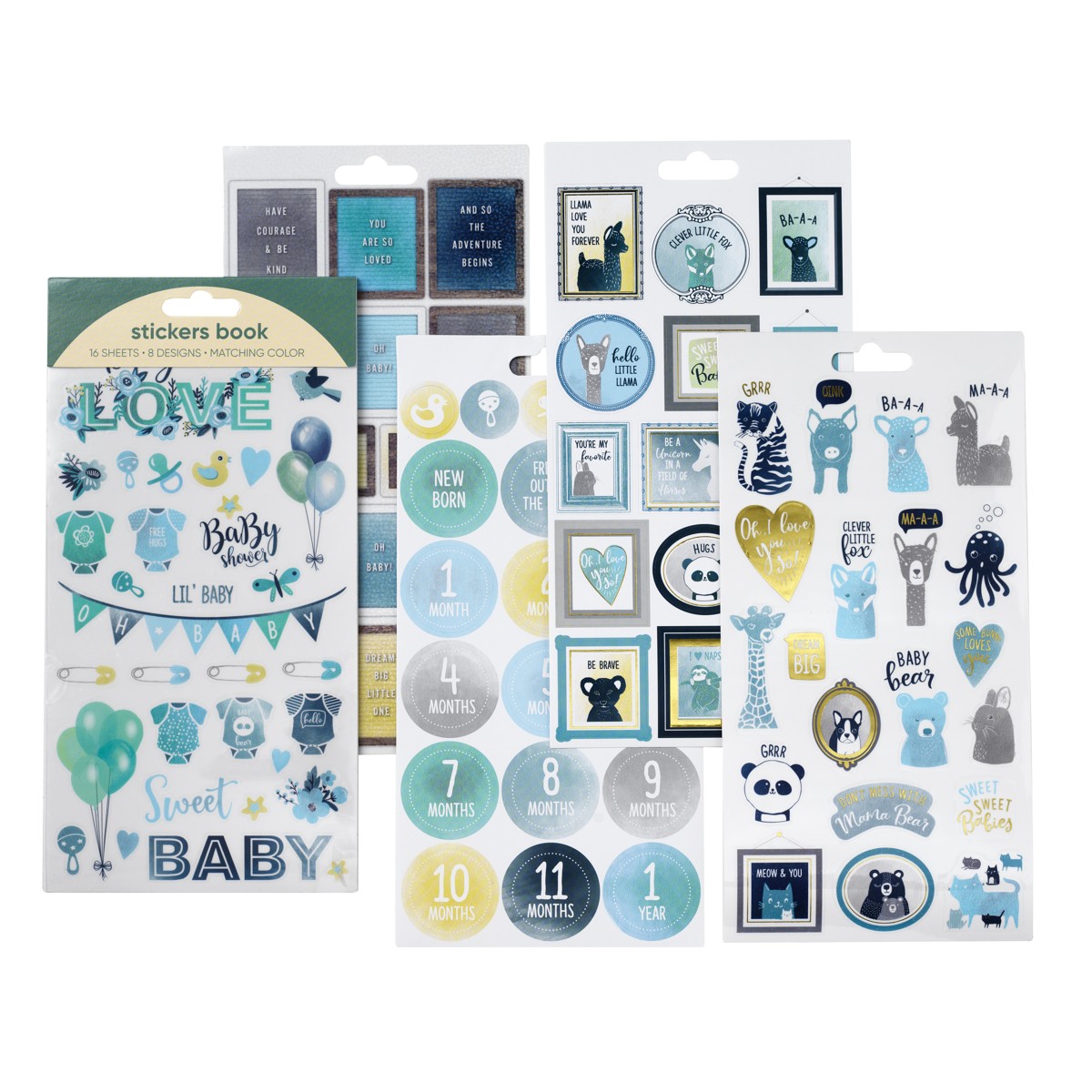 stickers 16 vellen - geboorte blauw