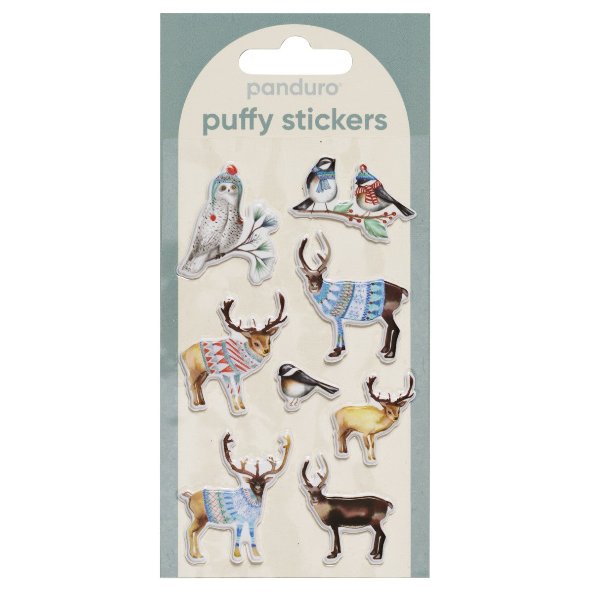 Puffy stickers - 8 stuks - raindeer & birds