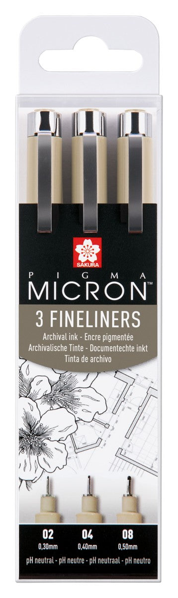 Sakura Pigma Micron - 02, 04 & 08 zwart - 3 stuks