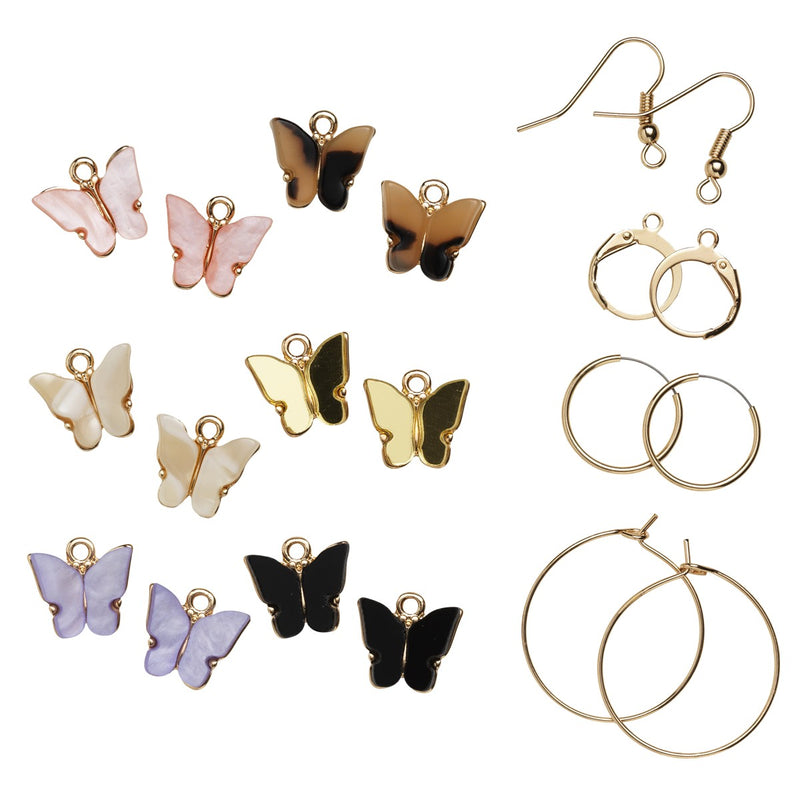 set oorbellen sluitingen + hangertjes - vlinder