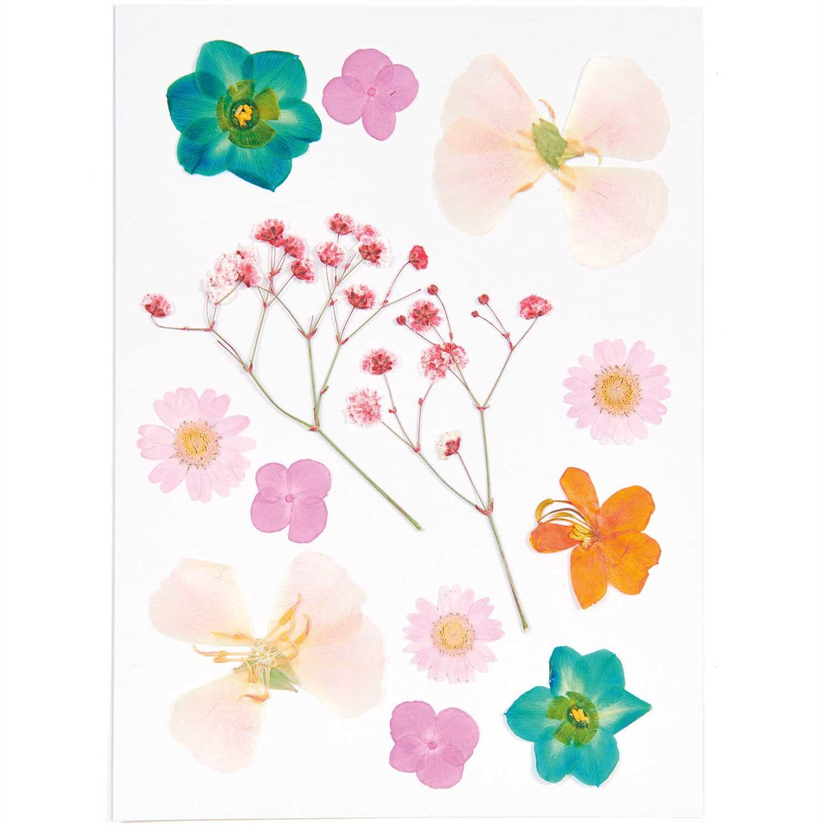 Geperste bloemen - 13  stuks - oranje/turquoise