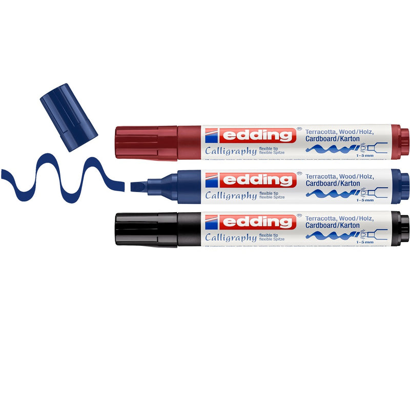 edding 1455 kalligrafiemarker set - 3 stuks - zwart, blauw, rood