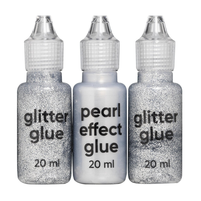 Glitterlijm 3x20 ml - zilver