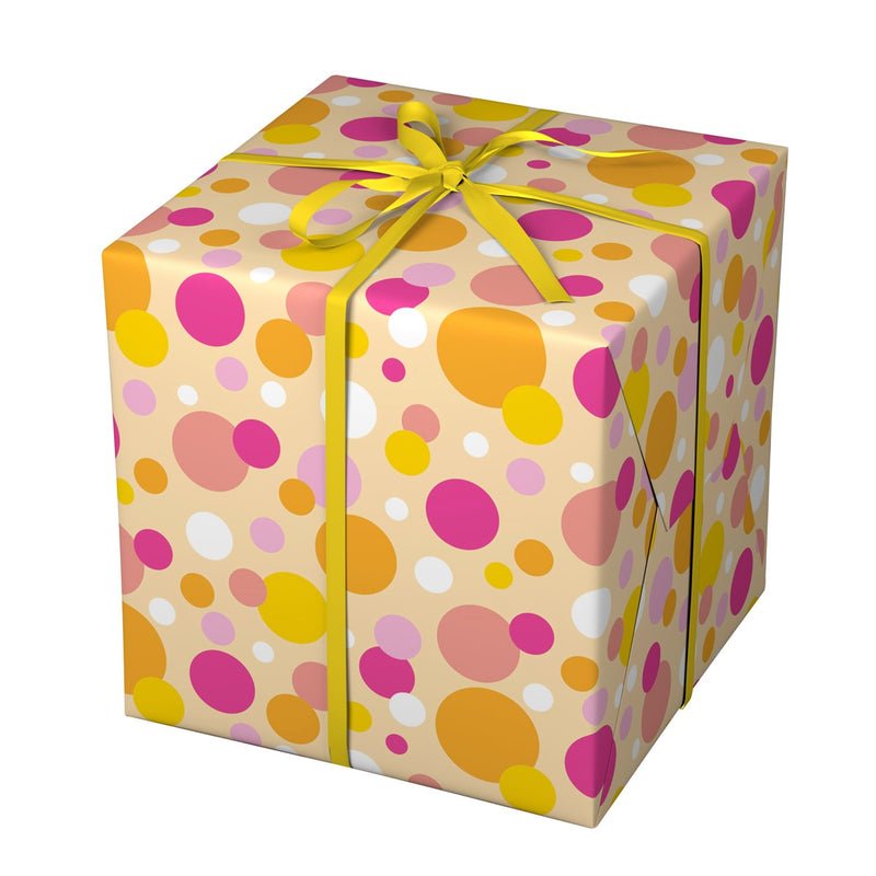 Cadeaupapier - 10 meter - roze/geel stippen