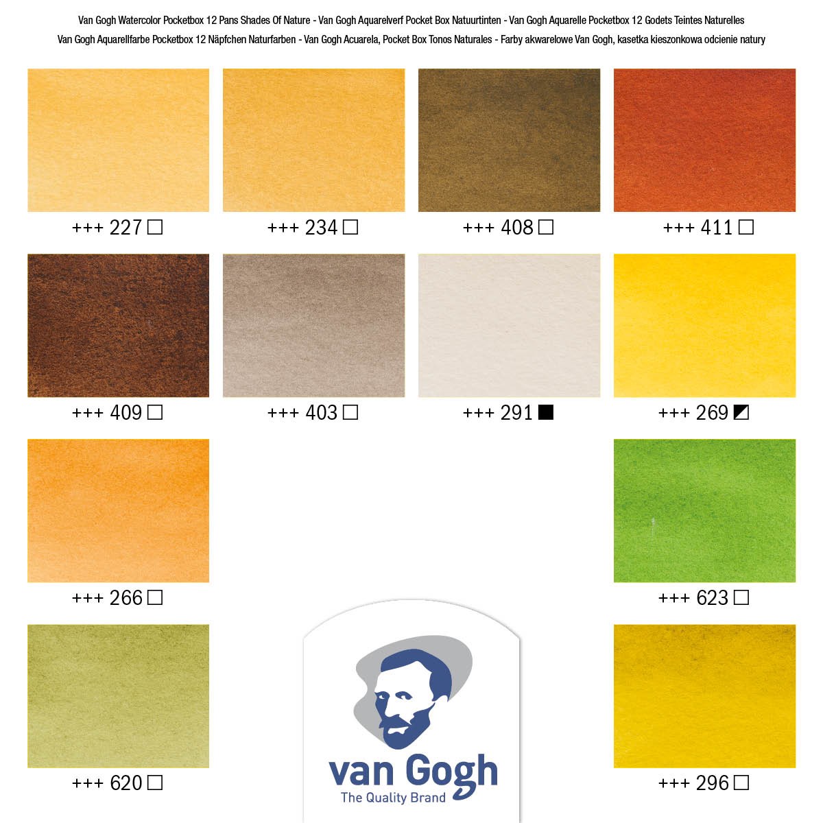van Gogh aquarelverf pocket box - 12 halve napjes - natuurtinten