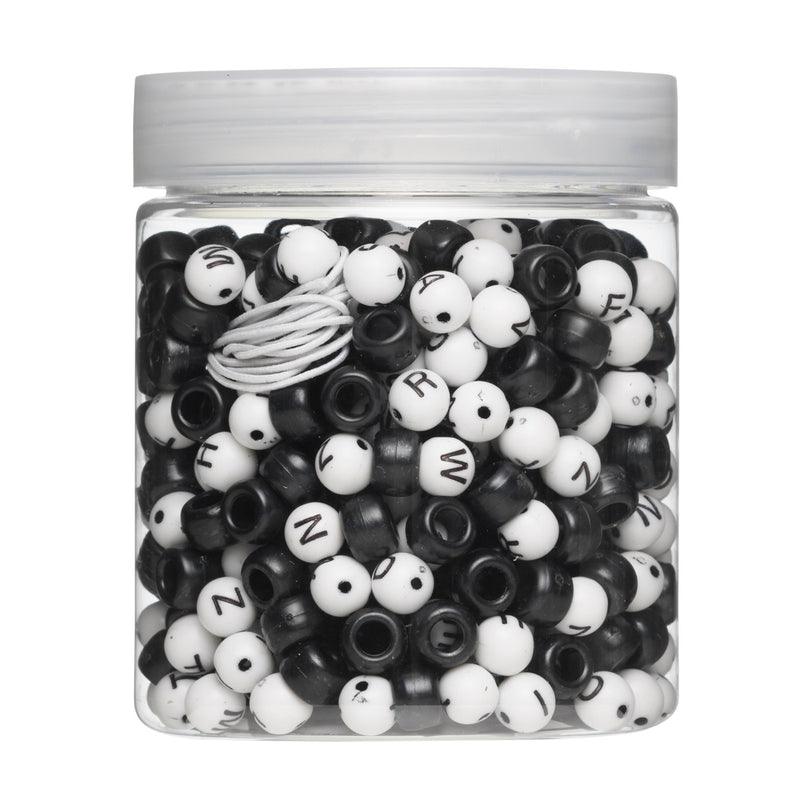 Kralenmix - letters - zwart/wit