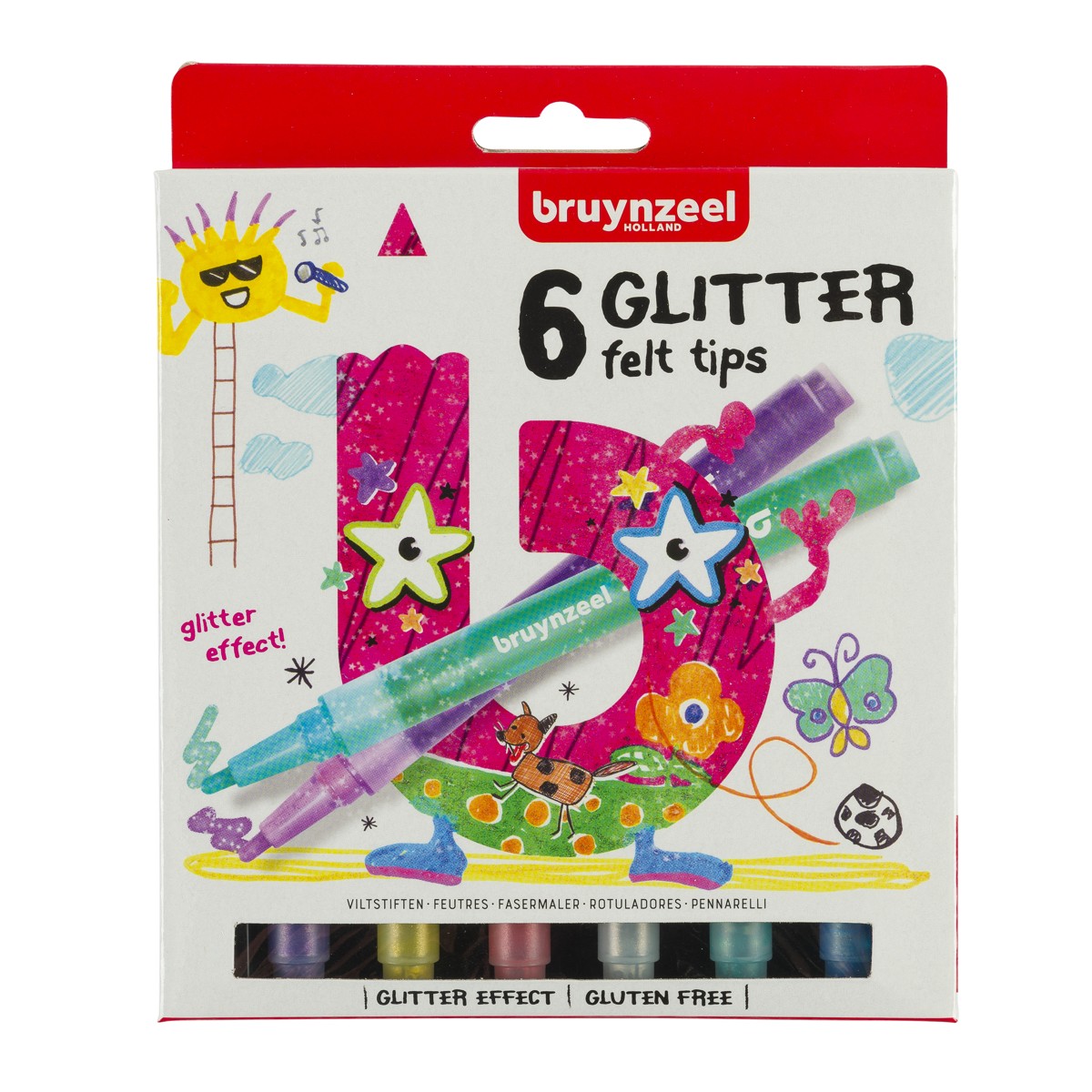 Bruynzeel Kids - glitter viltstiften - 6 stuks