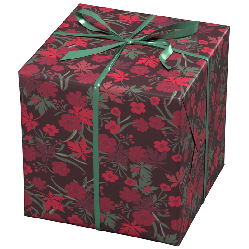 Cadeaupapier - 10 meter - bordeaux bloemen
