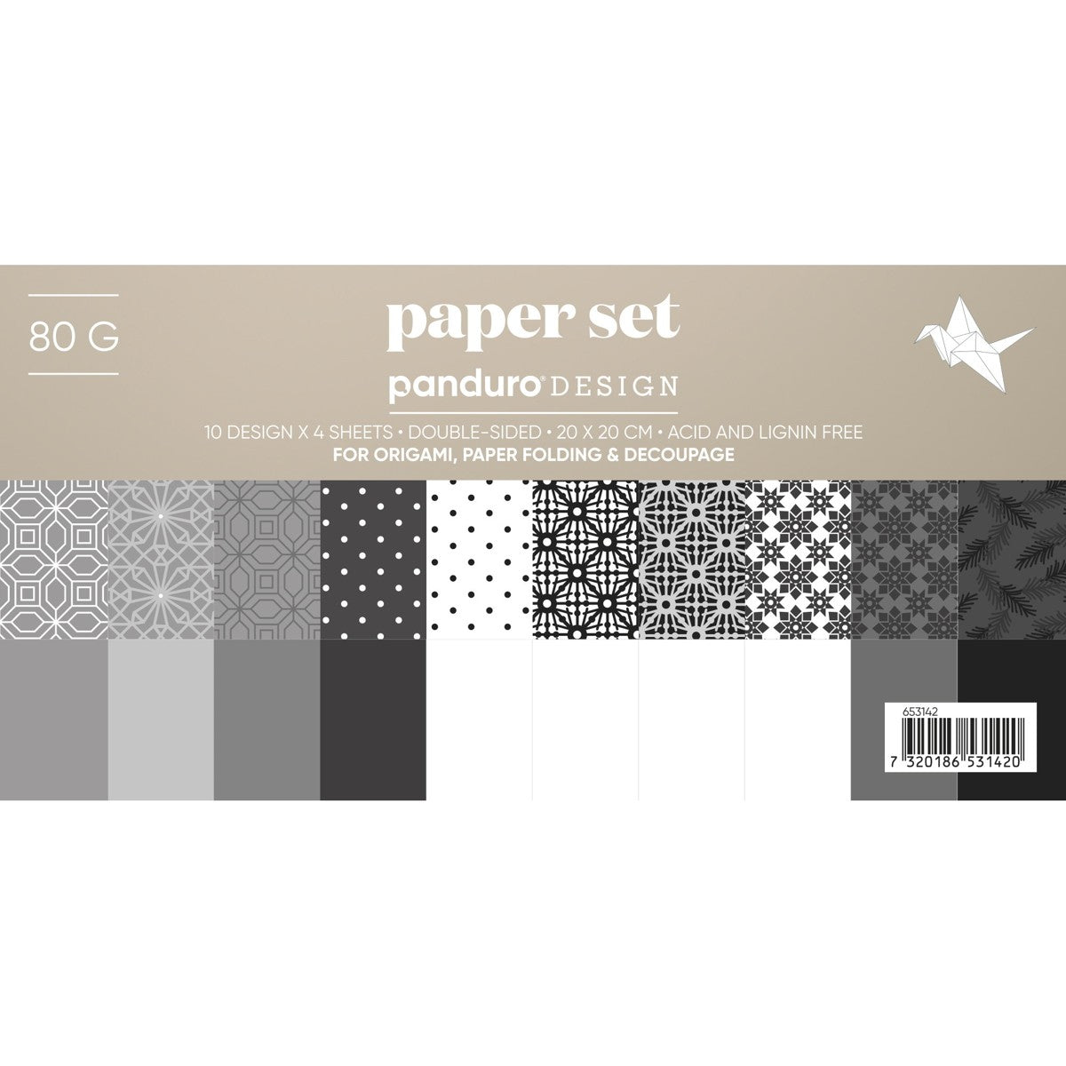 Origami papier - 20x20 cm - zwart/wit