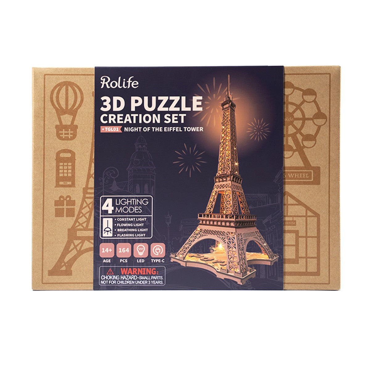 Robotime houten 3D puzzel - Night of the Eiffel tower