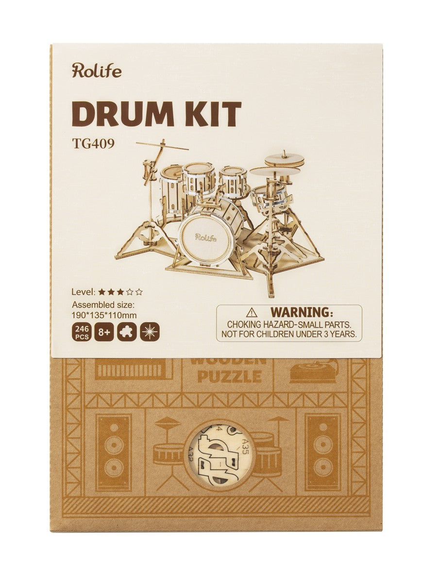 Robotime houten 3D puzzel - Drum Kit