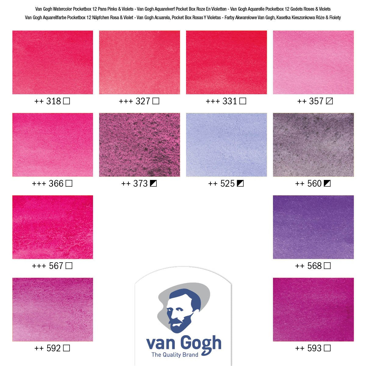 van Gogh aquarelverf pocket box - 12 halve napjes - roze/violet